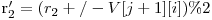  $r_2' = (r_2 +/- V[j+1][i])\% 2$
