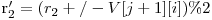  $r_2' = (r_2 +/- V[j+1][i])\% 2$