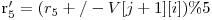  $r_5' = (r_5 +/- V[j+1][i])\% 5$