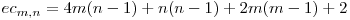  ec_{m,n} = 4m(n-1) + n (n-1) + 2m(m-1) + 2 