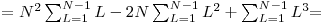 
= \[N^2\sum_{L=1}^{N-1} {L} - 2N\sum_{L=1}^{N-1} {L^2} + \sum_{L=1}^{N-1} {L^3} \] =

