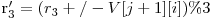  $r_3' = (r_3 +/- V[j+1][i])\% 3$