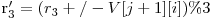  $r_3' = (r_3 +/- V[j+1][i])\% 3$