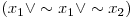  (x_{1} \vee \sim x_{1} \vee \sim x_{2}) 