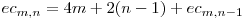  ec_{m,n} = 4m + 2(n-1) + ec_{m,n-1} 