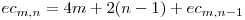  ec_{m,n} = 4m + 2(n-1) + ec_{m,n-1} 