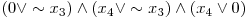  (0 \vee \sim x_{3}) \wedge (x_{4} \vee \sim x_{3}) \wedge (x_{4} \vee 0) 