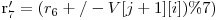  $r_7' = (r_6 +/- V[j+1][i])\% 7)$