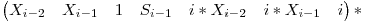 \begin{pmatrix} X_{i-2} & X_{i-1} & 1 & S_{i-1} & i*X_{i-2} & i*X_{i-1}& i \end{pmatrix} *