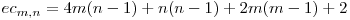 ec_{m,n} = 4m(n-1) + n (n-1) + 2m(m-1) + 2 