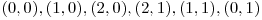 (0,0), (1,0), (2,0), (2,1), (1,1), (0,1)