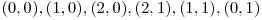 (0,0), (1,0), (2,0), (2,1), (1,1), (0,1)