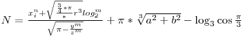  N = \frac{x_i^n + \sqrt{\frac{\frac{3}{4}*\pi}*r^3}{log_2^m}}{\sqrt{\pi-\frac{y^m}{z^m}}} + \pi*\sqrt[3]{a^2 + b^2} - \log_3 \cos \frac{\pi}{3} 