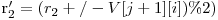  $r_2' = (r_2 +/- V[j+1][i])\% 2)$