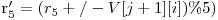  $r_5' = (r_5 +/- V[j+1][i])\% 5)$