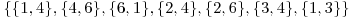 \{\{1, 4\}, \{4, 6\}, \{6, 1\}, \{2, 4\}, \{2, 6\}, \{3, 4\}, \{1, 3\}\} 