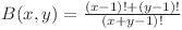 B(x, y) = \frac{(x - 1)! + (y - 1)!}{(x + y - 1)!} B(x, y) = \frac{(x - 1)! + (y - 1)!}{(x + y - 1)!}