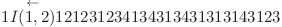 
1\overset{\leftarrow}{I(1,2)} 12 123 1234 134 3134 313 13 143 123


