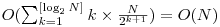  O({\sum_{k=1}^{[\log_2 N]} k} \times \frac{N}{2^{k+1}}) = O(N) 