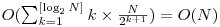  O({\sum_{k=1}^{[\log_2 N]} k} \times \frac{N}{2^{k+1}}) = O(N) 