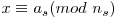 x \equiv a_s (mod\ n_s)