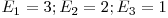 E_{1}=3; E_{2}=2; E_{3}=1