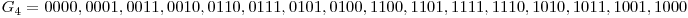 G_{4} = {0000, 0001, 0011, 0010, 0110, 0111, 0101, 0100, 1100, 1101, 1111, 1110, 1010, 1011, 1001, 1000}