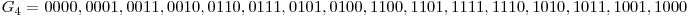 G_{4} = {0000, 0001, 0011, 0010, 0110, 0111, 0101, 0100, 1100, 1101, 1111, 1110, 1010, 1011, 1001, 1000}