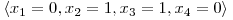  \langle x_{1} = 0, x_{2} = 1, x_{3} = 1, x_{4} = 0 \rangle 