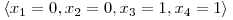  \langle x_{1} = 0, x_{2} = 0, x_{3} = 1, x_{4} = 1 \rangle 