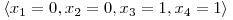  \langle x_{1} = 0, x_{2} = 0, x_{3} = 1, x_{4} = 1 \rangle 