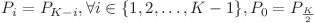  P_i = P_{K - i}, \forall i \in \{ 1, 2, \ldots, K - 1 \}, P_0 = P_{\frac{K}{2}} 