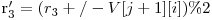  $r_3' = (r_3 +/- V[j+1][i])\% 2% 3)$