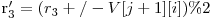  $r_3' = (r_3 +/- V[j+1][i])\% 2% 3)$