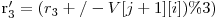  $r_3' = (r_3 +/- V[j+1][i])\% 3)$