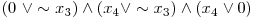  (0\ \vee \sim x_{3}) \wedge (x_{4} \vee \sim x_{3}) \wedge (x_{4} \vee 0) 