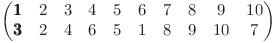 \left(\begin{matrix}
\pmb{1} & 2 & 3 & 4 & 5 & 6 & 7 & 8 & 9 & 10 \\
\pmb{3} & 2 & 4 & 6 & 5 & 1 & 8 & 9 & 10 & 7
\end{matrix}\right) \left(\begin{matrix}
\pmb{1} & 2 & 3 & 4 & 5 & 6 & 7 & 8 & 9 & 10 \\
\pmb{3} & 2 & 4 & 6 & 5 & 1 & 8 & 9 & 10 & 7
\end{matrix}\right)