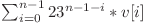 \sum_{i=0}^{n-1} 23^{n-1-i}*v[i]