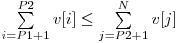 \sum\limits_{i=P1+1}^{P2}v[i] \leq \sum\limits_{j=P2+1}^{N}v[j]