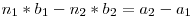 n_1 * b_1 - n_2 * b_2 = a_2 - a_1