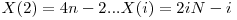  X(2) = 4n - 2 ... X(i) = 2iN - i 