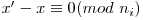 x'-x \equiv 0 (mod\ n_i)